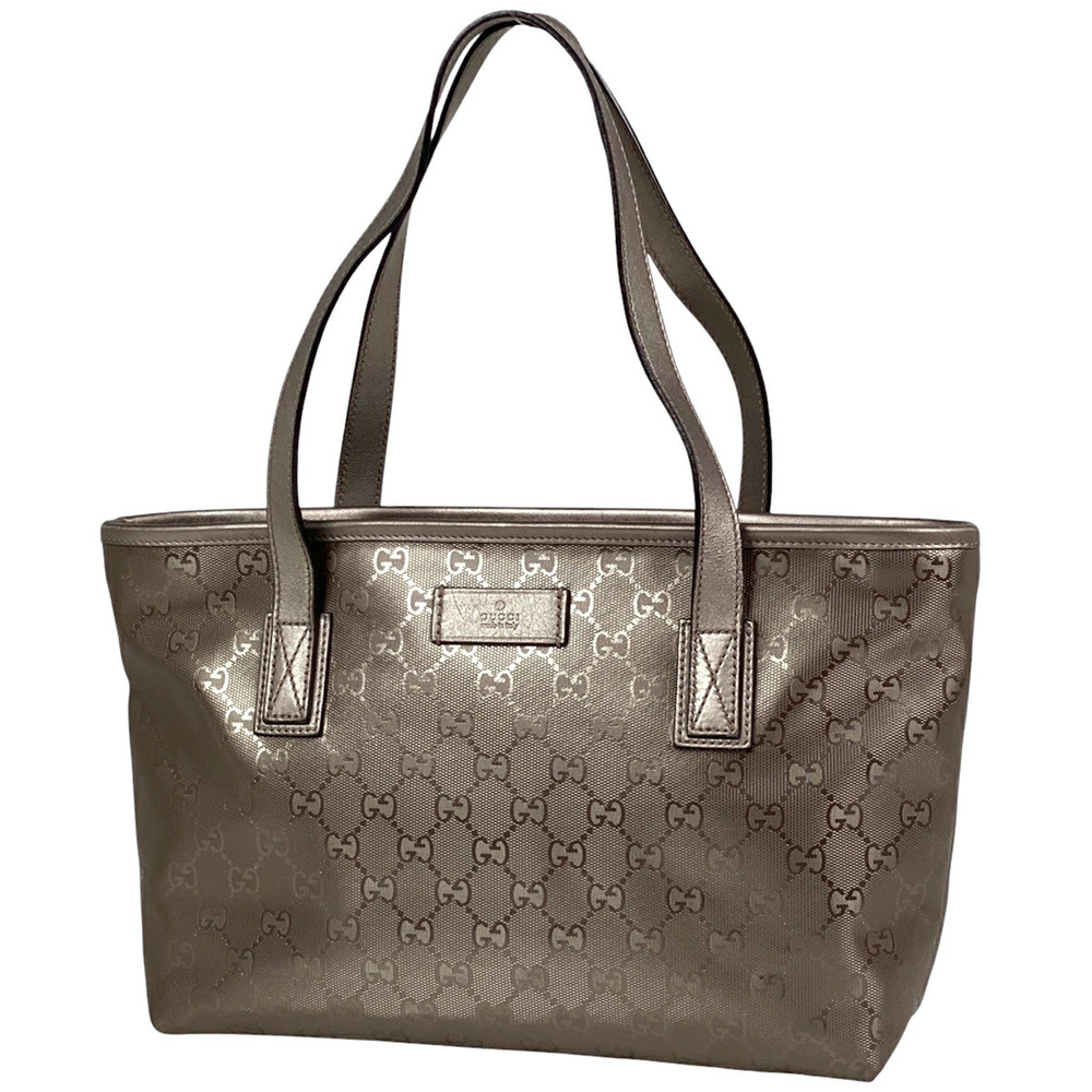 Gucci GG Imprime Tote Bag Shoulder Handbag Metallic Canvas Pink Gold